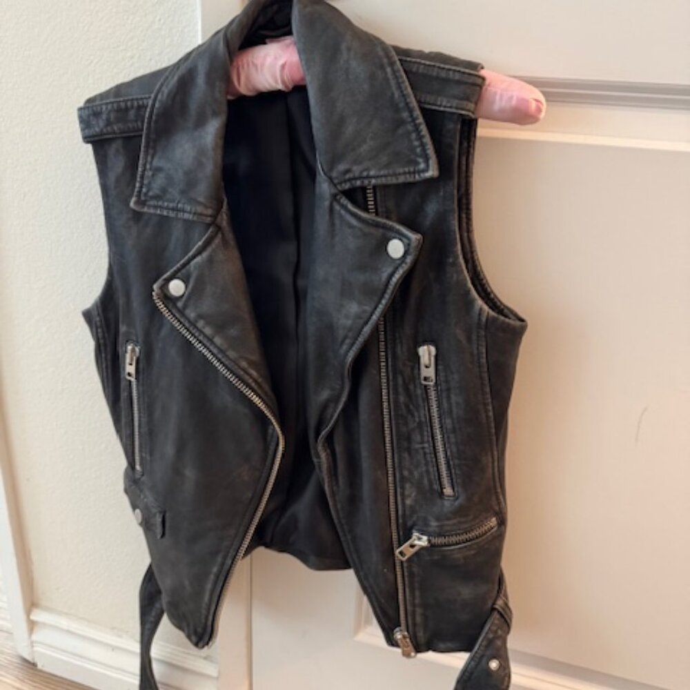 Topshop Black Feminine Cut Genuine Leather Biker Vest